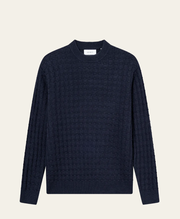 Jersey de punto estructurado cuadrado Gustav corte regular azul